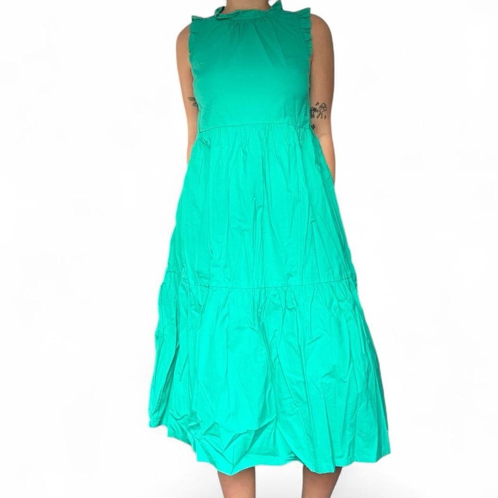 J.crew green ruffle tiered midi dress size 0